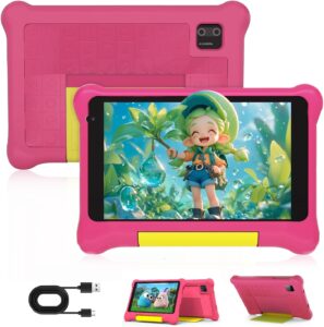 Byxsb Kinder Tablet 7-Zoll, ideale per bambini, con Android 13, Bluetooth, Wi-Fi e custodia antiurto.