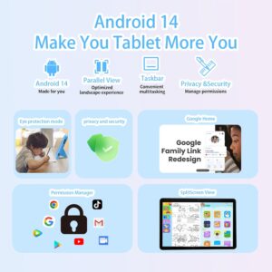 CWOWDEFU 2024 Tablet per bambini Android 14 da 10 pollici con custodia antiurto in EVA blu, perfetto per i più piccoli con controllo parentale Family Link