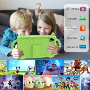 Semeakoko Tablet Bambini 10 Pollici, ideale per l'apprendimento e il divertimento sicuro con controllo genitori e app educative.