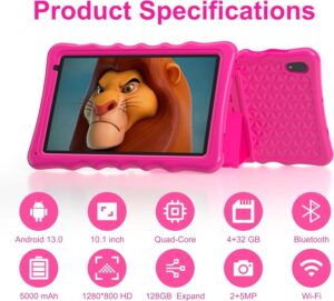 Byybuo Kids Tablet 10.1 pollici Android 13 con custodia antiurto e doppia fotocamera per bambini