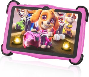 Tablet EagleSoar 2024 per bambini con schermo da 7 pollici, 10GB di RAM, 64GB di memoria, custodia protettiva in EVA rosa