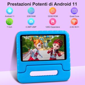 Tablet Aocwel per bambini Android 11, 7 pollici, schermo ad alta definizione, colore blu con controllo parentale e WiFi 6