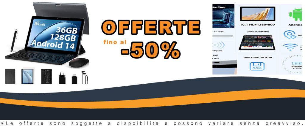 Tablet FORUSER Android 14 con display da 10 pollici, tastiera, penna e mouse inclusi, disponibile con sconto speciale.