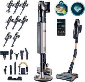 Cecotec Aspirapolvere Senza Fili Conga Rockstar 11500 Odyssey Station Connected IA con tecnologia IA, base auto-svuotante e autonomia fino a 110 minuti.