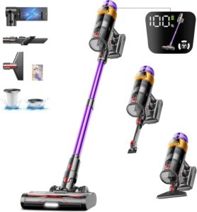 Aspirapolvere senza fili potente con schermo OLED e spazzola antigroviglio migliorata, ideale per tappeti e capelli
