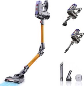 Aspirapolvere senza fili con sistema di filtraggio ciclonico, asta pieghevole a 180° e potente aspirazione di 13 kPa, perfetto per tappeti e pavimenti duri