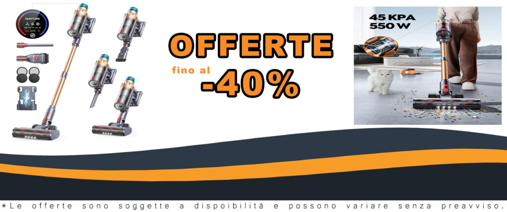 SMOTURE aspirapolvere cordless 450W, design moderno, potente aspirazione e batteria rimovibile
