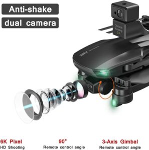 Immagine del quadricottero con fotocamera UHD 6K, che mostra il design e le funzionalità avanzate del drone