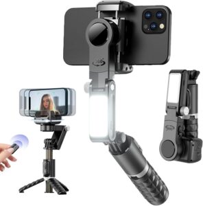 Bauzrryi Gimbal Stabilizzatore Smartphone, ideale per video stabili e selfie perfetti, con telecomando e luce di riempimento
