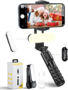 Stabilizzatore smartphone ESSAGER con luce di riempimento staccabile e telecomando wireless, perfetto per vlog e video stabili. 