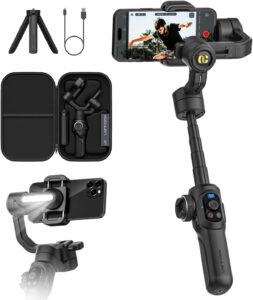 Stabilizzatore cardanico AOCHUAN Smart S2 per smartphone, dotato di luce di riempimento, 3 assi gimbal e tracciamento viso e oggetto.
