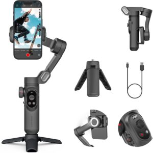 Stabilizzatore cardanico professionale per smartphone con luce RGB magnetica, display OLED e monitoraggio del viso