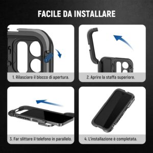 Gabbia video Neewer 15 Pro Max con maniglie ergonomiche, compatibile con iPhone 15 Pro Max, adattatore filtro 67mm e obiettivo posteriore 17mm.