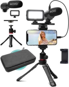 Movo iVlogger Kit per iPhone con microfono direzionale, luce LED e treppiede  