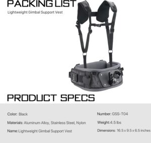 Giubbotto di supporto cardanico TILTA per DJI Ronin RS2, RSC2, RS3 e RS3 Pro con adattatore regolabile in altezza