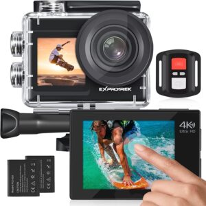 Exprotrek Action Cam 20MP 4K con touch screen, stabilizzatore EIS, impermeabile fino a 40m sotto acqua