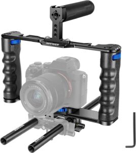 Neewer Kit di Montaggio per Videocamera, compatibile con Sony A7S III, Sony A6600, Canon EOS R5 e R6, in lega di alluminio con maniglie superiori e aste da 15 mm
