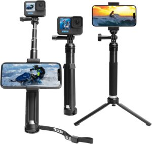 AuyKoo Bastone Selfie per GoPro, monopiede impermeabile con treppiede in lega di alluminio