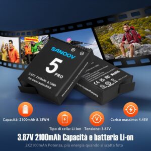 Caricabatteria Kit SANOOV per Osmo Action 5 con due batterie di ricambio e caricatore LED doppio