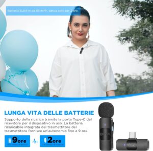 BOYA BY-V10 Microfono Lavalier Wireless USB-C compatibile con iPhone 15 e Android, ideale per registrazioni professionali.