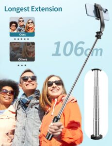 Bastone Selfie 41'' Estensibile con treppiede, clip staccabile e telecomando wireless, ideale per selfie e video stabili.