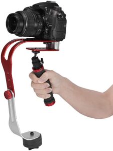 Pro Handheld Steadycam Stabilizzatore Video con manico in gomma rosso e nero per fotocamere Canon, Nikon e Sony.