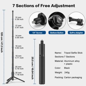 Wiseten Bastone Selfie Treppiede Monopiede per GoPro, estensibile fino a 120 cm, ideale per vlog e riprese stabili