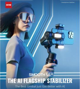 Zhiyun 089010 Smartphone Gimbal SMOOTH 5S con stabilizzazione a 3 assi, luce LED integrata e lunga durata della batteria