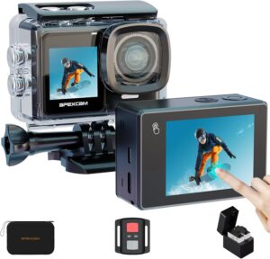 Apexcam 4K Action Cam con doppio schermo, impermeabile e WiFi integrato, perfetta per avventure all'aperto e sport estremi
