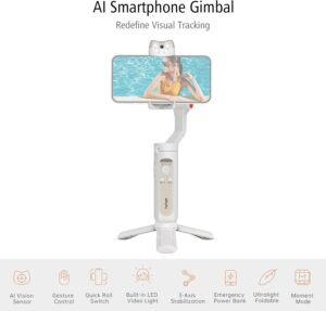 HUIOP Gimbal Palmare V2 3-Axis AI Smart Tracking con controllo dei gesti, stabilizzazione a 3 assi e Beauty Light per riprese professionali