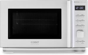 Microonde Caso Design in acciaio inox con display digitale, ideale per famiglie e piccole cucine