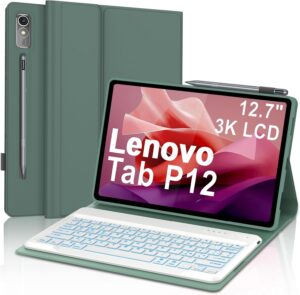 Tastiera magnetica retroilluminata per Lenovo Tab P12, ideale per un uso comodo e pratico, disponibile in verde scuro.