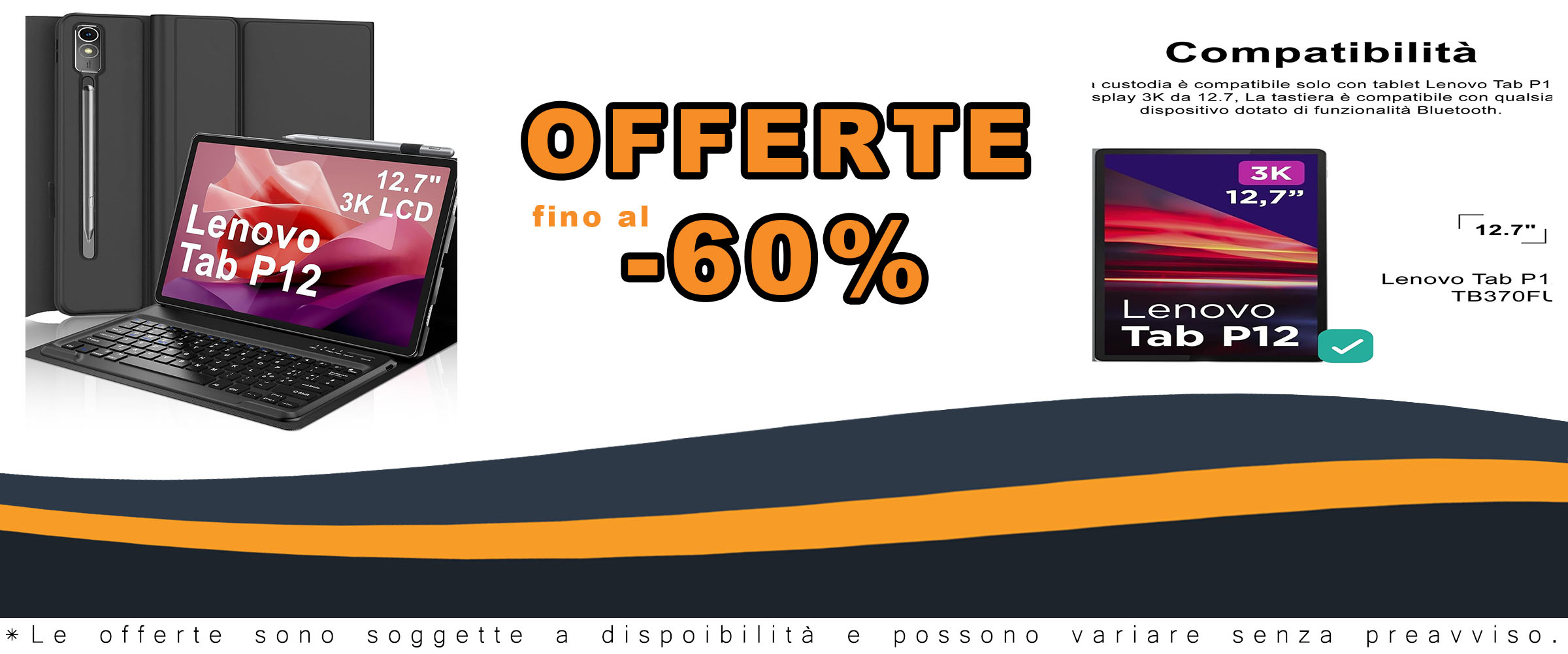 IVEOPPE Tastiera per Lenovo Tab P12 12.7" 2023 con layout italiano e cover rimovibile Bluetooth  