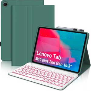 Tastiera retroilluminata per Lenovo Tab M10 Plus 2nd Gen 2020 in verde scuro, magnetica e rimovibile, ideale per migliorare la produttività