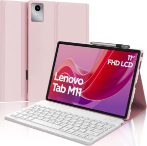 Custodia con tastiera magnetica wireless Bluetooth per Lenovo Tab M11, colore rosa, compatibile con il modello 2024