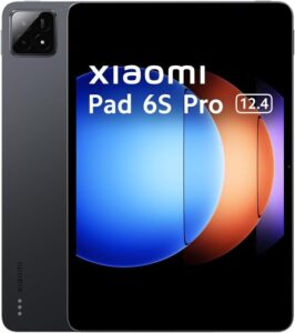 Xiaomi Pad 6S Pro in vista con schermo 12.45” 3K, processore Snapdragon 8 Gen 2, e design elegante in nero.