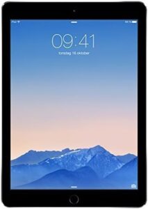 Apple iPad Air 2 (9,7 pollici, WiFi + cellulare, 64 GB) grigio siderale ricondizionato, vista frontale con display Retina acceso