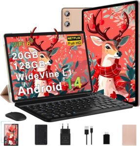 Biegedy Tablet 10 Pollici Android 14 con 20GB di RAM, 128GB di memoria e tastiera inclusa
