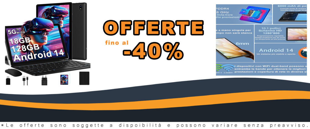 DMOAO Tablet 10 Pollici Android 14, display FHD, 18 GB di RAM e accessori inclusi