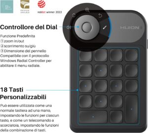 HUION Keydial Mini K20, tastiera remota Bluetooth 5.0 per display da disegno e tavoletta grafica, ideale per PC, laptop e Mac