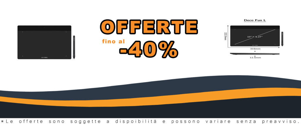XP-PEN Deco Fun L - Tablet grafico nero da 10 x 6 pollici con pennino passivo e inclinazione a 60 gradi