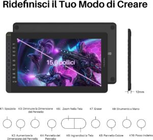 Tavoletta grafica Huion Kamvas 16 (2021) con display laminato da 15,6 pollici e supporto per dispositivi Android