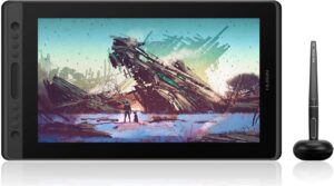 Immagine della Huion Kamvas Pro 16, tavoletta grafica con display IPS e stilo senza batteria, ideale per artisti digitali.