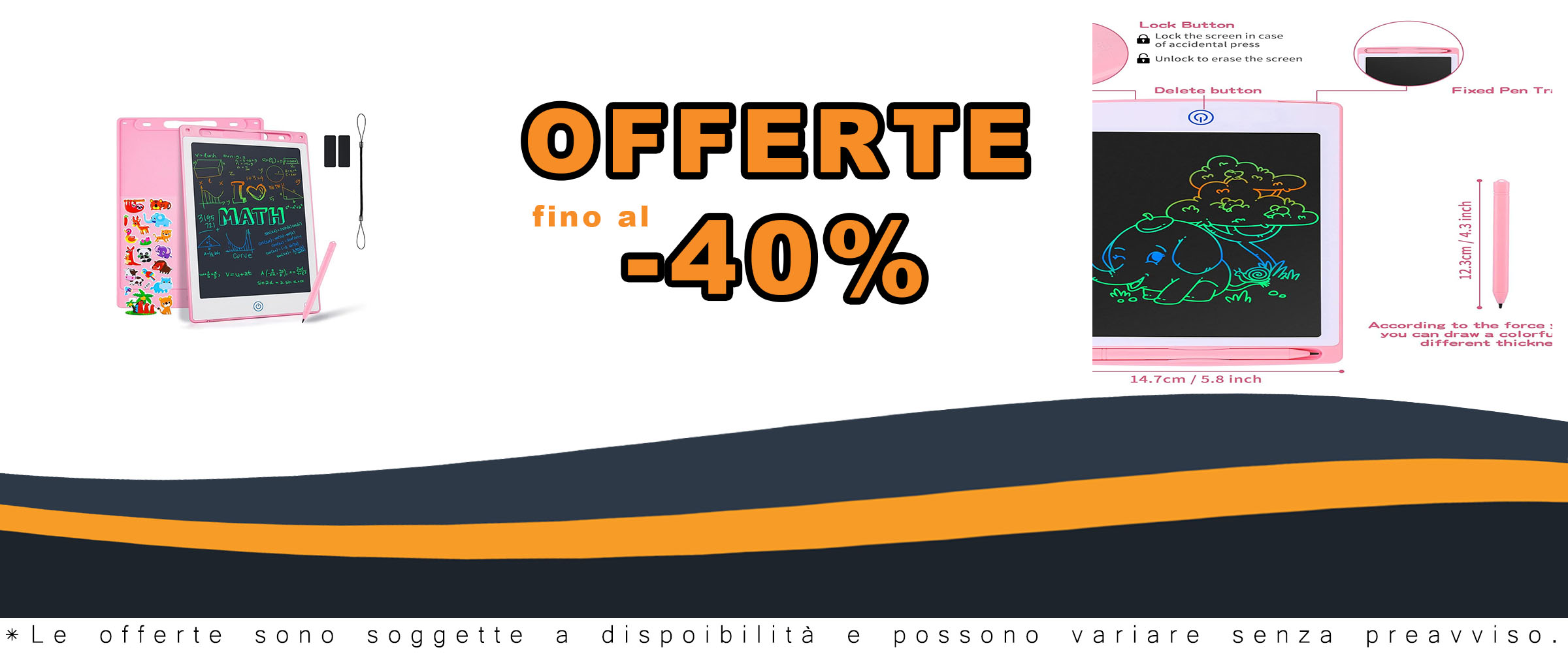 Coolzon Tavoletta Grafica LCD 10 Pollici con adesivi di cartoni animati, perfetta per bambini e adulti, colore rosa.