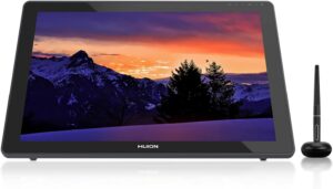 Huion Kamvas 22 tavoletta grafica con schermo da 21,5 pollici, stilo senza batteria e supporto Android, ideale per artisti e designer digitali.