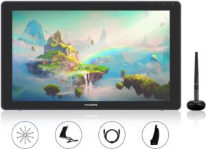 Immagine della HUION Kamvas 22 Plus con schermo in vetro antisfondamento e supporto regolabile