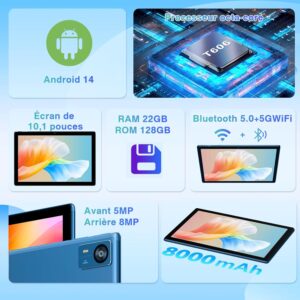 Tablet Android 14 10 pollici con 22GB RAM, 128GB ROM, display grande e accessori inclusi