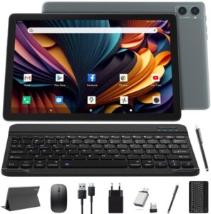 KADYBE 2024 Ultima versione Android Tablet 10 Pollici con tastiera e mouse, display 1080p, 8 GB di RAM e 128 GB di memoria interna, perfetto per lavoro e intrattenimento.