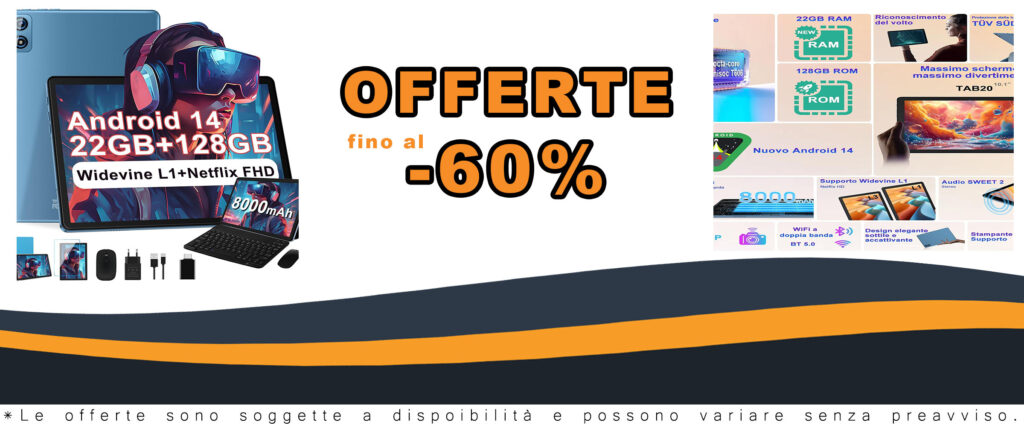 Tablet 10 pollici Android 14 con 22GB RAM, 128GB ROM, e accessori inclusi