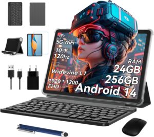 BESTTAB A20 Tablet Android 14 con display FHD+ da 10 pollici, processore Octa-core, 24GB di RAM e 256GB di memoria